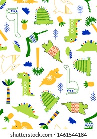 cartoon dinosaur drawing patterns, and trees as background