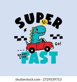 Cartoon Dinosaur Driving Super Fast Car