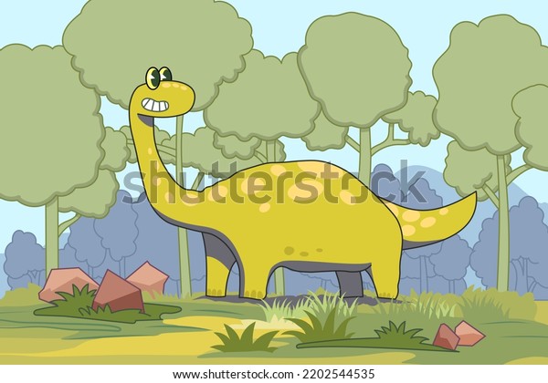 Cartoon Dinosaur Forest On Background Drawings Stock Vector (Royalty ...