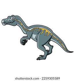 Cartoon dinosaur funny velociraptor on white background