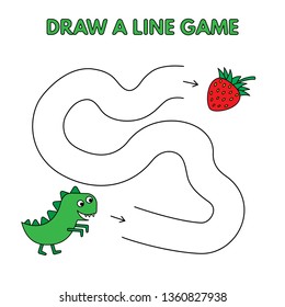 Cartoon dinosaur game for small children - draw a line. Vector design for kids education