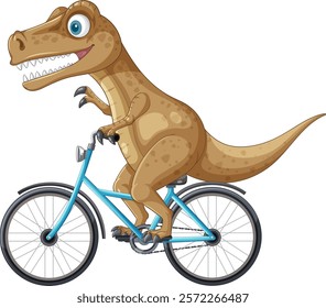 A cartoon dinosaur happily cycling on a bike