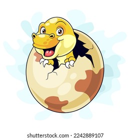 Cartoon Dinosaur has hatched inside an egg on a white background