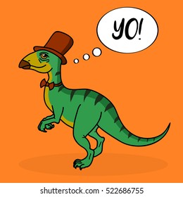 Cartoon dinosaur with a hat. Chilesaurus
