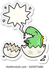 cartoon dinosaur hatching from egg with speech bubble sticker