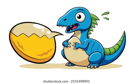 Cartoon Dinosaur Hatching from an Egg with a Speech Bubble