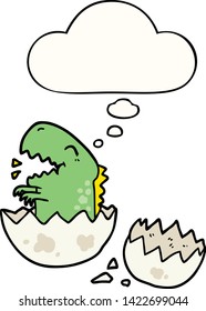 cartoon dinosaur hatching with thought bubble