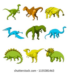 Cartoon dinosaur icon set. Vector illustration with stroke. Ancient reptile character