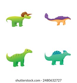 Cartoon dinosaur icons set cartoon vector. Cute little dinosaur. Cartoon character