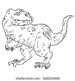 Cartoon dinosaur image. Sketch image of an old cute comic style t-rex dinosaur. Tyrannosaurus rex dino hand drawn image