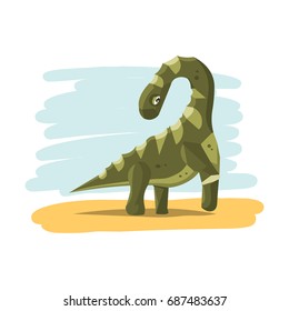 Cartoon dinosaur of the Jurassic period Diplodocus in the style of flat