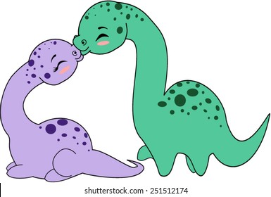 Cartoon dinosaur kiss