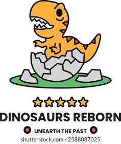 A cartoon dinosaur is laying on top of an egg in the style of sign illustrations