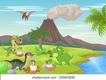 Cartoon dinosaur nesting ground