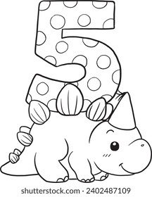 Cartoon dinosaur number five for preschoolers