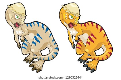 Cartoon Dinosaur Pachycephalosaurus with 2 color scheme