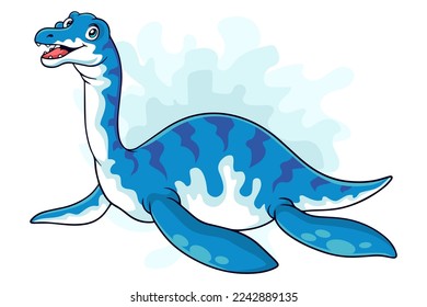 Cartoon Dinosaur plesiosaurus on white background