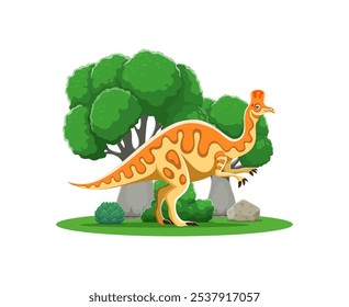 Cartoon dinosaur or prehistoric lizard Corythosaurus for kids dino toys, vector character. Funny prehistoric dinosaur Corythosaurus of Jurassic, Cretaceous or Mesozoic era extinct lizard animals