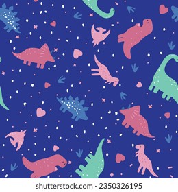 Cartoon dinosaur seamless vector illustration pattern background. Design for use all over fabric print wrapping paper and others.