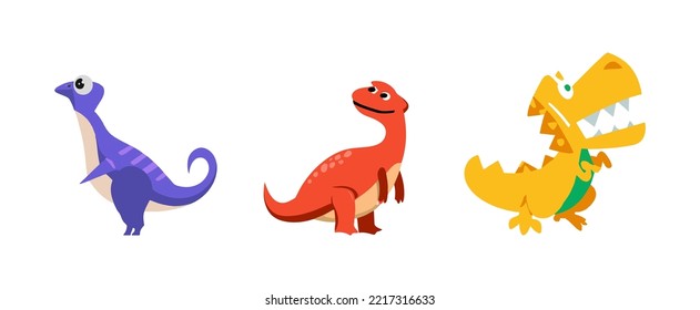 Cartoon dinosaur set. Collection of cute dinosaur icons. Flat vector illustration isolated on white background.