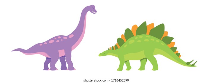 Cartoon dinosaur set. Cute dinosaurs icon collection. Colored predators and herbivores. Flat vector illustration isolated on white background.