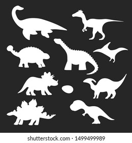 Cartoon dinosaur silhouette collection for kids. Vector isolated dino stickers for prints.