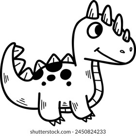 A cartoon dinosaur with a smile on its face. The dinosaur is blue and has a black spot on its head