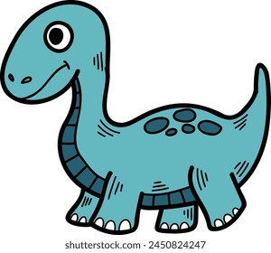 A cartoon dinosaur with a smile on its face. The dinosaur is blue and has a black spot on its head