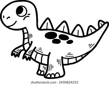 A cartoon dinosaur with a smile on its face. The dinosaur is blue and has a black spot on its head