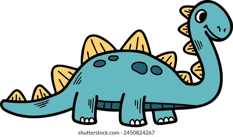 A cartoon dinosaur with a smile on its face. The dinosaur is blue and has a black spot on its head