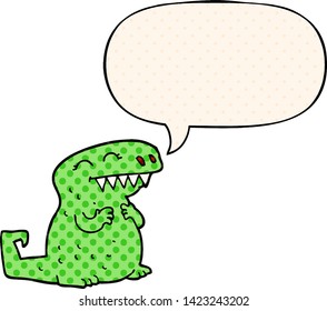 cartoon dinosaur with speech bubble in comic book style