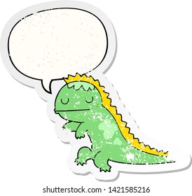 dinosaurio de dibujos animados con burbuja de habla angustiado viejo pegatina