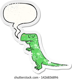 cartoon dinosaur with speech bubble distressed distressed old sticker