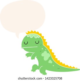cartoon dinosaur with speech bubble in retro style