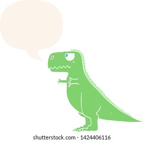 cartoon dinosaur with speech bubble in retro style
