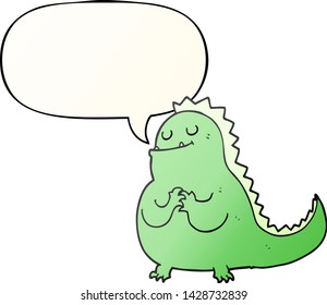 dinosaurio de dibujos animados con burbuja de habla en un estilo de gradiente suave