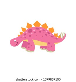 Cartoon dinosaur stegosaurus. Flat cartoon style drawing. Best for kids dino party designs. Prehistoric Jurassic period character. Vector illustration isolated on white.
