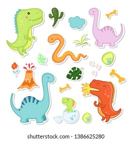 
Cartoon dinosaur sticker in vector.