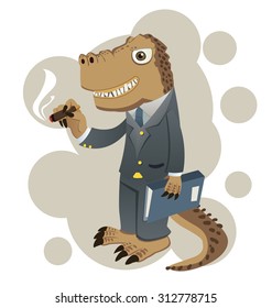 Cartoon dinosaur in suit represent to conservative businessman.