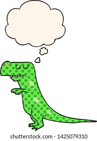 cartoon dinosaur with thought bubble in comic book style