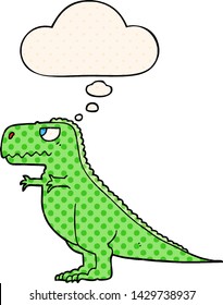 cartoon dinosaur with thought bubble in comic book style