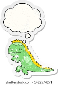 cartoon dinosaur with thought bubble as a distressed worn sticker