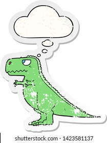 cartoon dinosaur with thought bubble as a distressed worn sticker