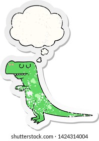 cartoon dinosaur with thought bubble as a distressed worn sticker