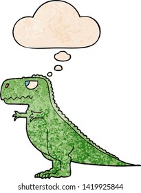 cartoon dinosaur with thought bubble in grunge texture style
