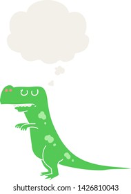 cartoon dinosaur with thought bubble in retro style