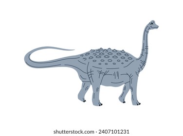 Cartoon dinosaur Titanosaurus, dino reptile character and kids extinct toy, isolated vector. Funny cute Titanosaurus or sauropod dinosaur of Cretaceous era for child prehistoric reptiles study