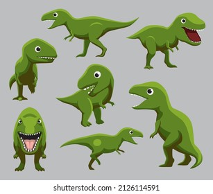 Cartoon Dinosaur T-Rex Tyrannosoraus Cute Varia Poses Cartoon Vektorgrafik