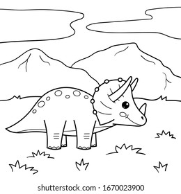 Cartoon dinosaur Triceratops. Kawaii vector character. Coloring page or book for children.