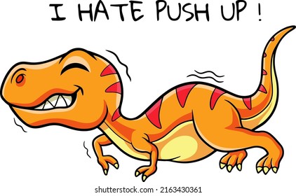 Cartoon dinosaur trying to push ups